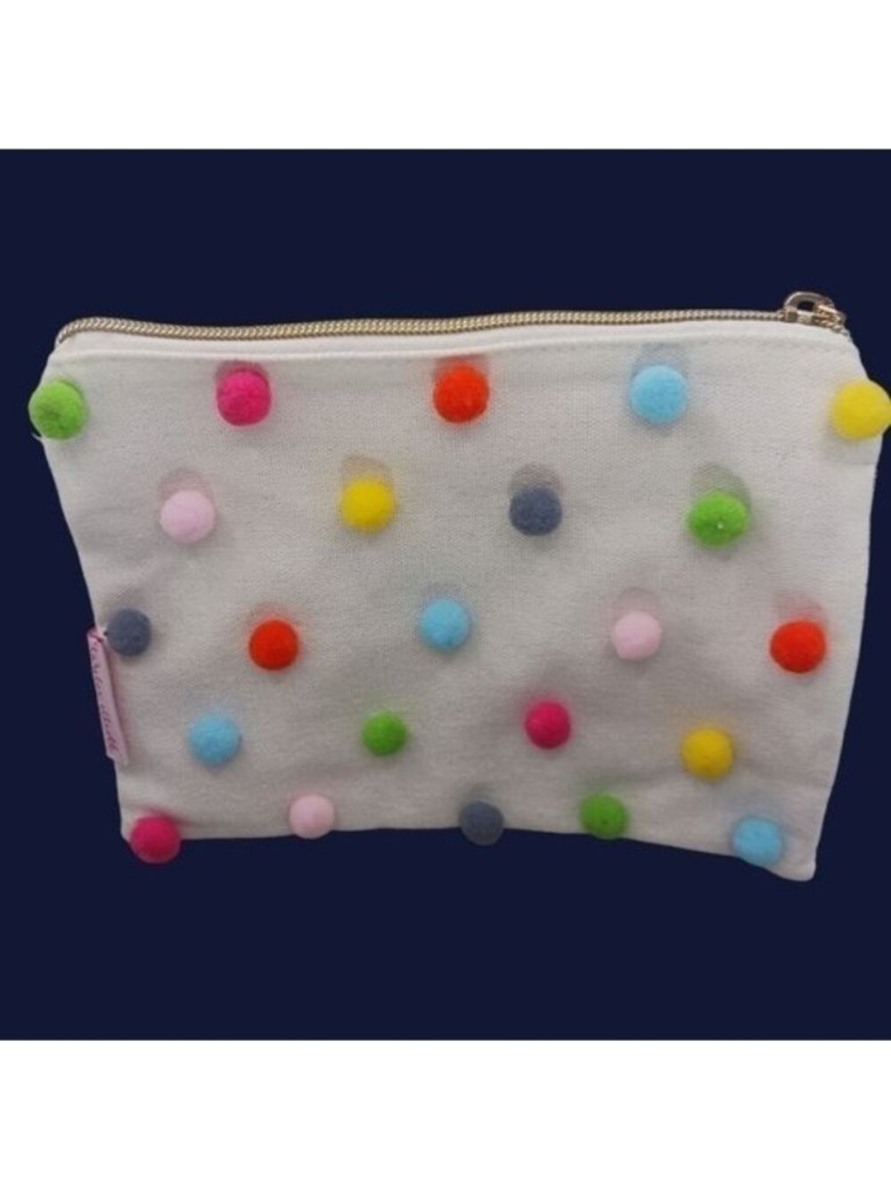 Taylor Elliott Multicolor Pom Pom Zip cosmetic Pouch